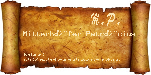 Mitterhöfer Patrícius névjegykártya